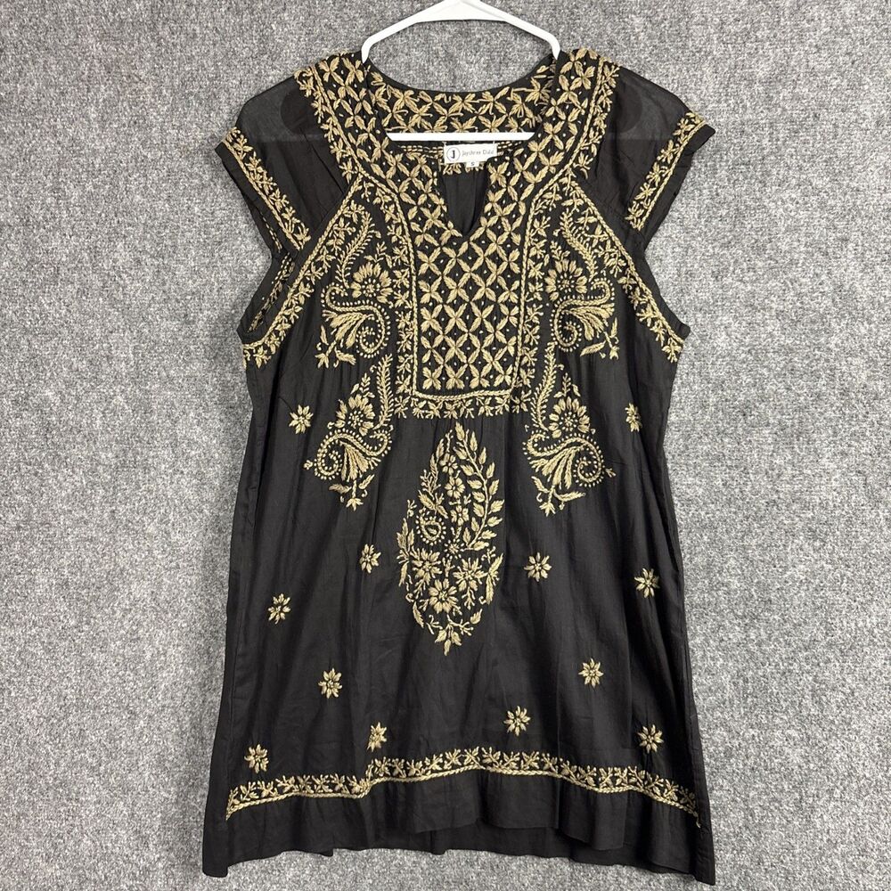 Jayshree Dalal Top Blouse Womens Size S Black Embrodiery Tunic Boho Inida Artsy